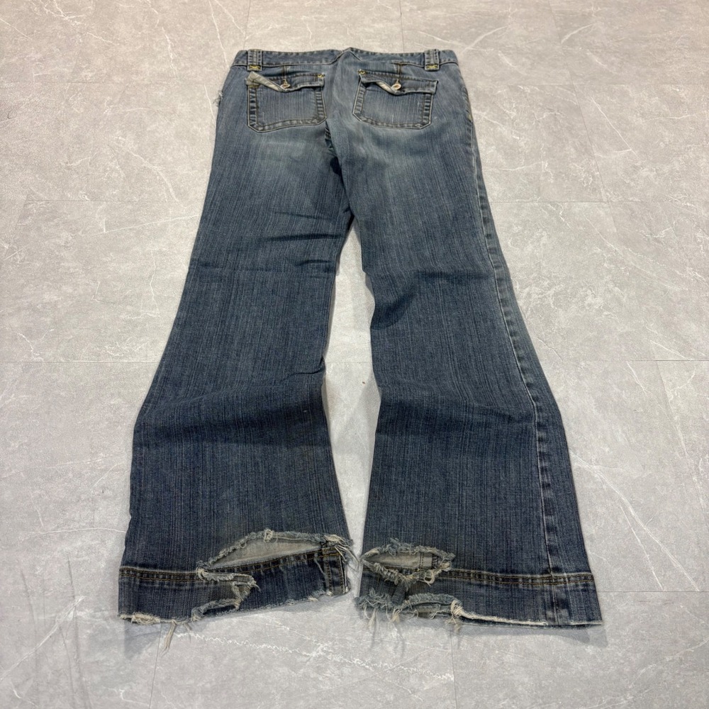 Banana Republic Womens Blue Flare Stretch Jeans Low Rise Distressed Hem Size 10